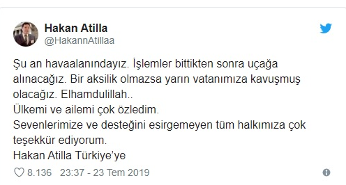 Berat Albayrak karşıladı, Erdoğan telefonla görüştü