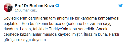 AKP&#039;nin Kuzu&#039;su çark etti: Lozan Türkiye&#039;nin tapu senedidir.