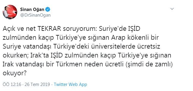 Suriyelilere ücretsiz, Türkmenlere ücretli
