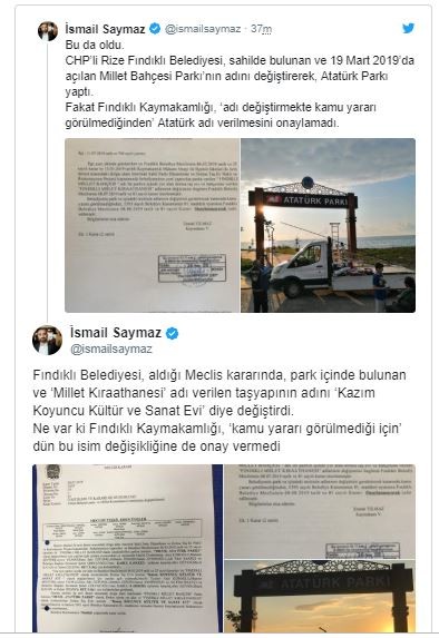 Kaymakamlıktan skandal karar: &#039;Atatürk Parkı&#039; isminde kamu yararı görülmemiş!