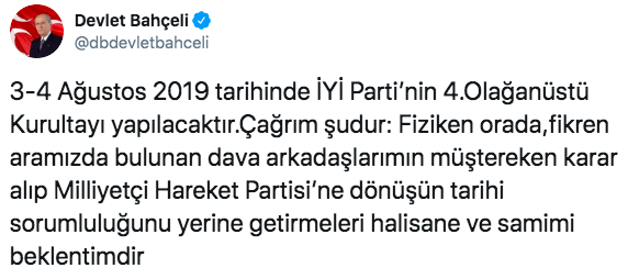 Bahçeli&#39;nin &#39;geri dönün&#39; çağrısına İYİ Parti&#39;den yanıt
