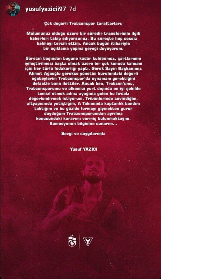 Yusuf Yazıcı duyurdu: Ayrılma kararını verdim