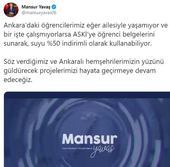 Mansur Yavaş’tan öğrencilere müjde
