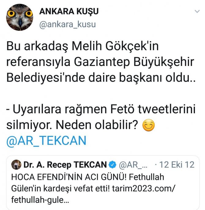 Melih Gökçek&#039;in referans olduğu isimden &#039;Fethullah&#039; paylaşımı