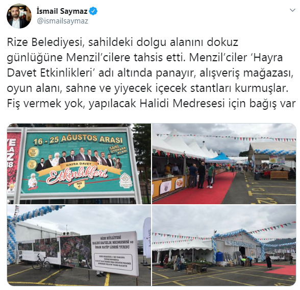 AKP&#039;li belediye Menzil tarikatına panayır alanı tahsis etti