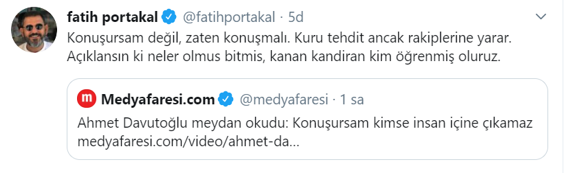 Fatih Portakal&#39;dan Davutoğlu çıkışı: Kuru tehdit anca rakiplerine yarar