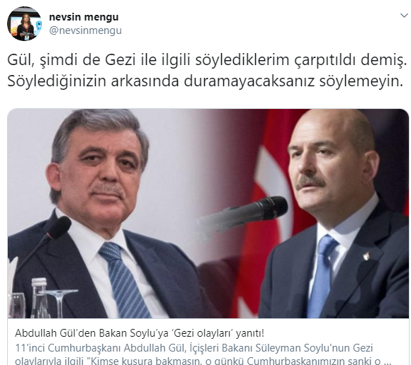 Nevşin Mengü&#039;den Abdullah Gül&#039;e &#039;Gezi geri vitesi&#039; tepkisi
