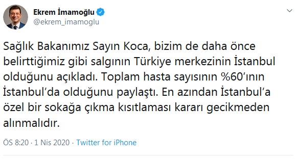 İmamoğlu&#039;ndan &#039;İstanbul&#039;da sokağa çıkma yasağı ilan edilsin&#039; çağrısı