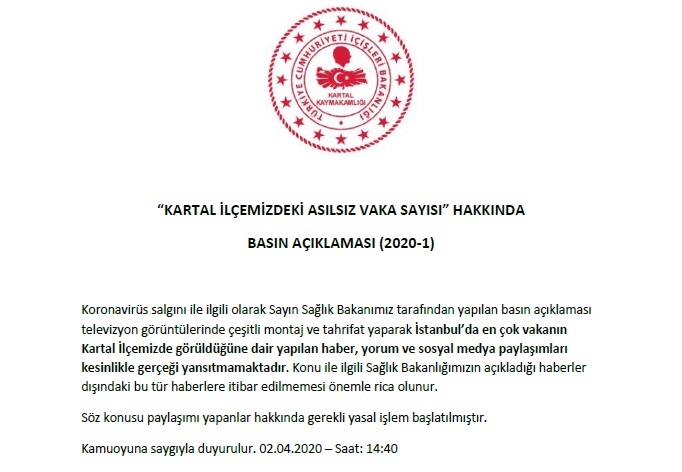İstanbul&#039;da en fazla koronavirüs vakası Kartal&#039;da iddiası hakkında açıklama