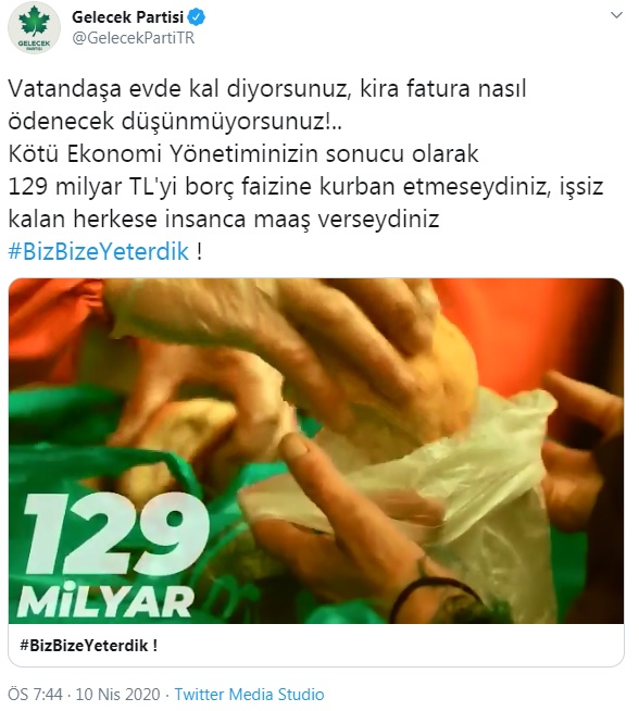 Gelecek Partisi&#039;nden AKP&#039;ye evde kal eleştirisi