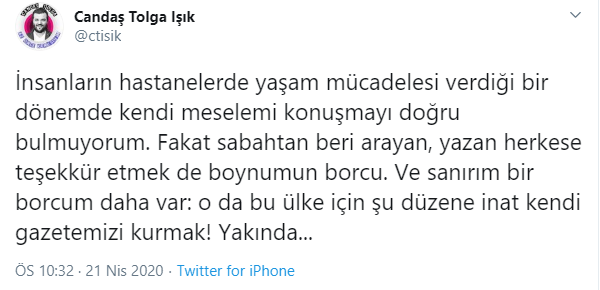 Posta&#039;dan ayrılan Candaş Tolga Işık gazete mi kuruyor?