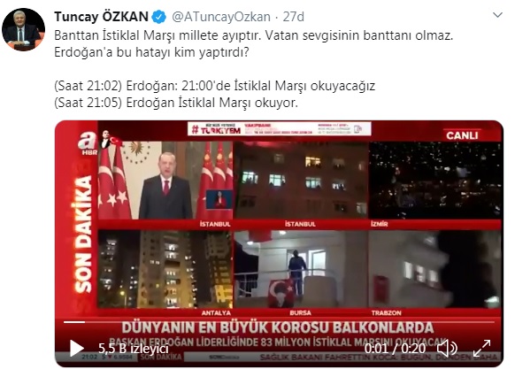 Tuncay Özkan: Banttan İstiklal Marşı millete ayıptır