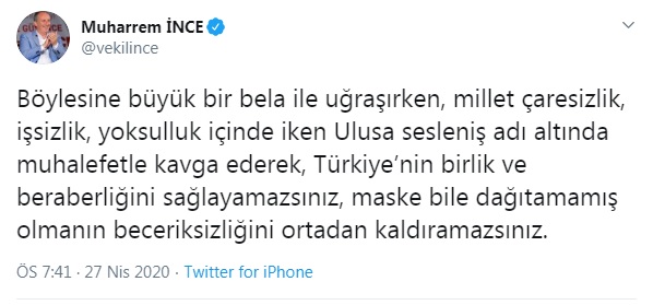 İnce&#039;den Erdoğan&#039;a CHP tepkisi