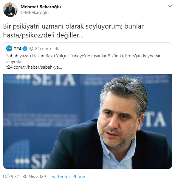 Bekaroğlu: Bunlar hasta/psikoz/deli değiller