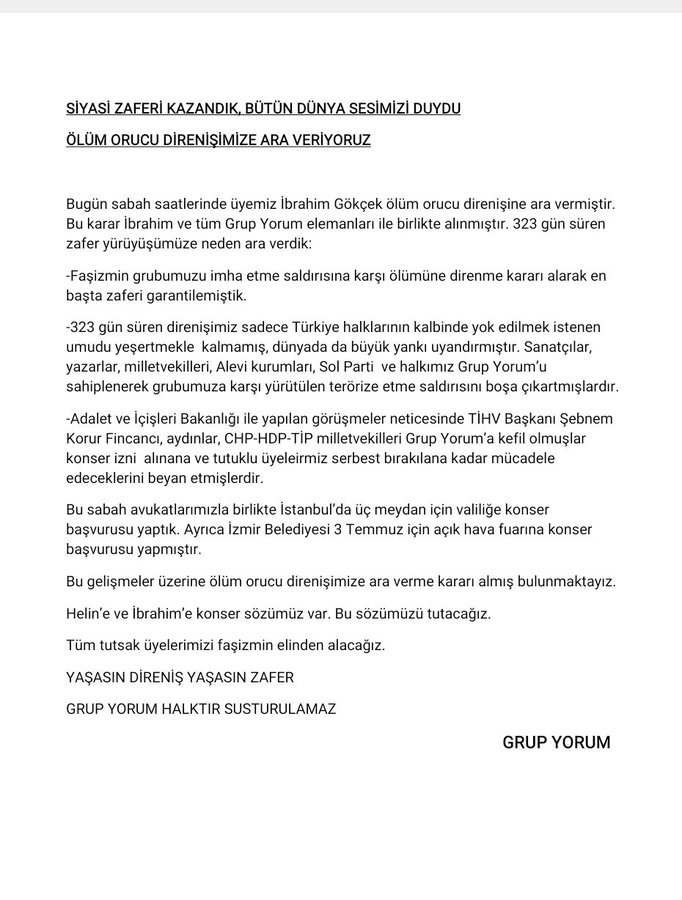 Grup Yorum: Siyasi bir zafer kazandık, dünya sesimizi duydu