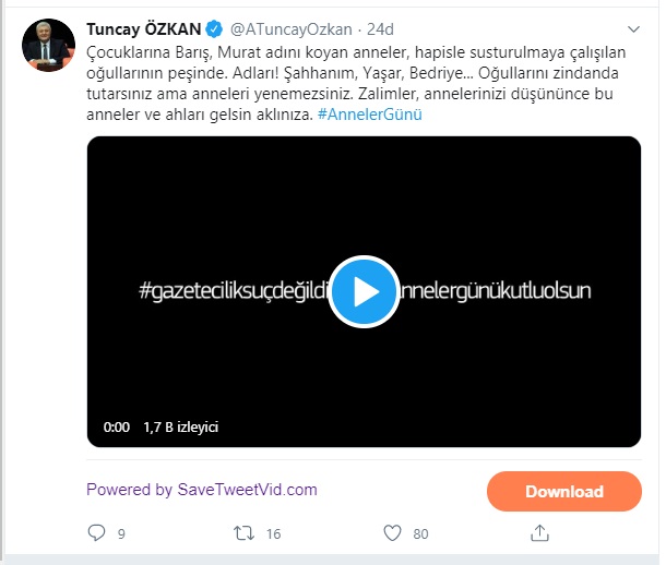 Tuncay Özkan&#039;dan tutuklu gazeteciler için anneler gününde anlamlı paylaşım