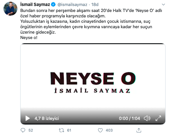 İsmail Saymaz&#039;ın Halk TV&#039;de başlayacak programının ismi...