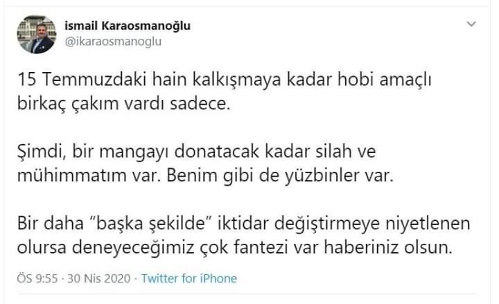 AKP&#039;li İsmail Karaosmanoğlu: Bir mangayı donatacak kadar silahım var