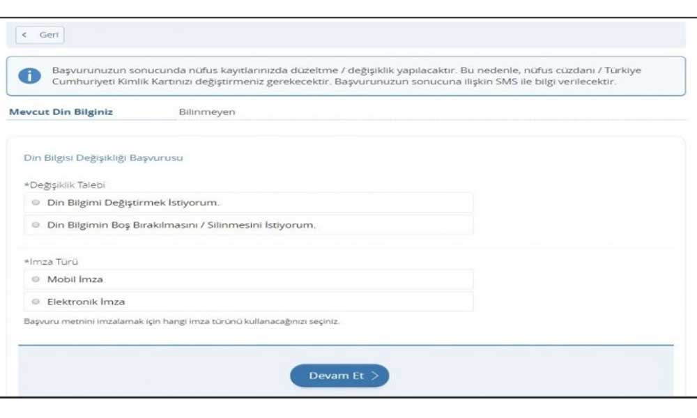 e-Devlet’te din değişiliği yapılabilecek