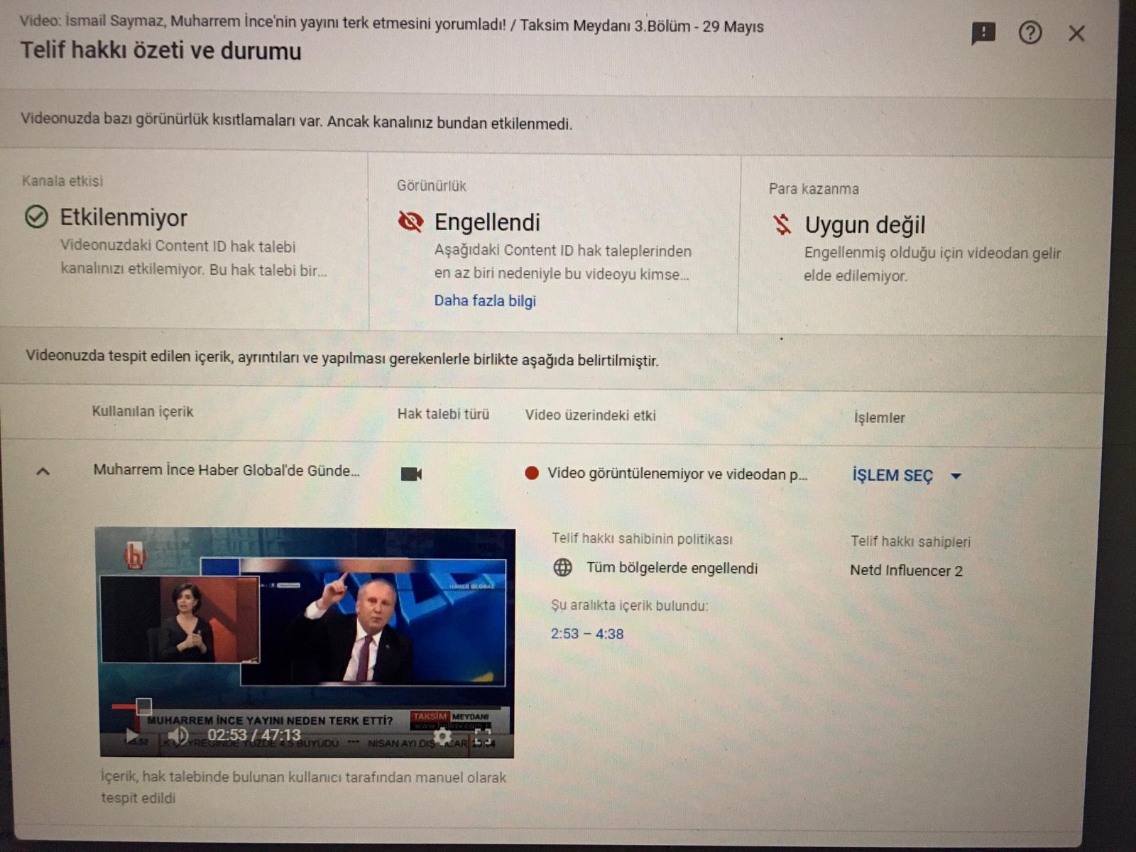 YouTube&#039;tan Halk TV&#039;ye Muharrem İnce sansürü!