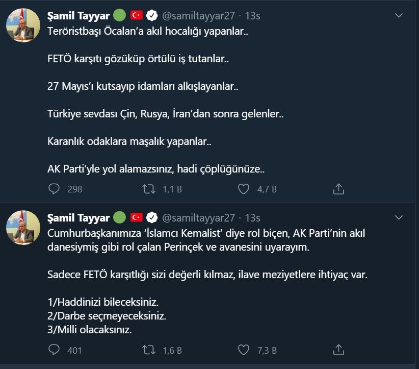 AKP&#039;li Tayyar Perinçek&#039;i çok sert uyardı
