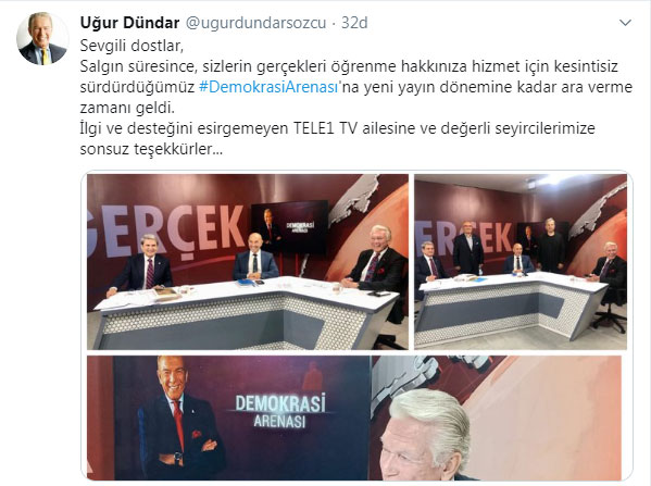 Uğur Dündar, Demokrasi Arenası&#039;na ara verdi