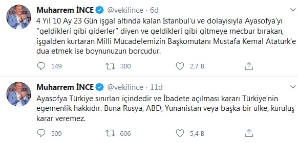 Muharrem İnce Ayasofya&#039;ya namaz kılmaya gidecek!