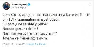 İsmail Saymaz&#039;dan Cem Küçük&#039;e: &quot;Bu parayı nerede çarçur edelim&quot;