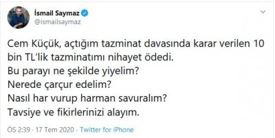 İsmail Saymaz&#039;dan Cem Küçük&#039;e: &quot;Bu parayı nerede çarçur edelim&quot;