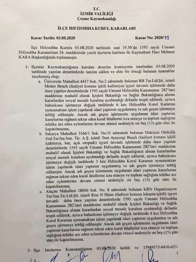 Çeşme&#039;de tedbirlere uymayan 6 eğlence mekanı kapatıldı