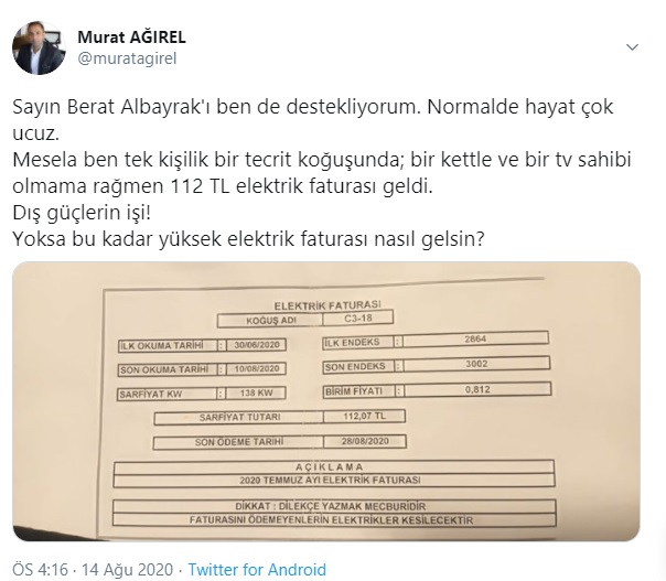 Tutuklu gazeteci Murat Ağırel’in hücresine 112 lira elektrik!