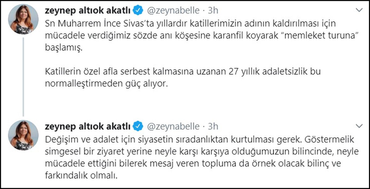 Zeynep Altıok&#039;tan Muharrem İnce&#039;ye Madımak tepkisi