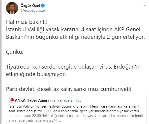 Özgür Özel: Parti devleti desek az kalır, sanki muz cumhuriyeti!