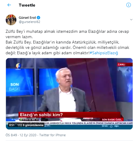 Gürsel Erol: Önemli olan milletvekili olmak değil; Elazığ’a layık adam gibi adam olmaktır!