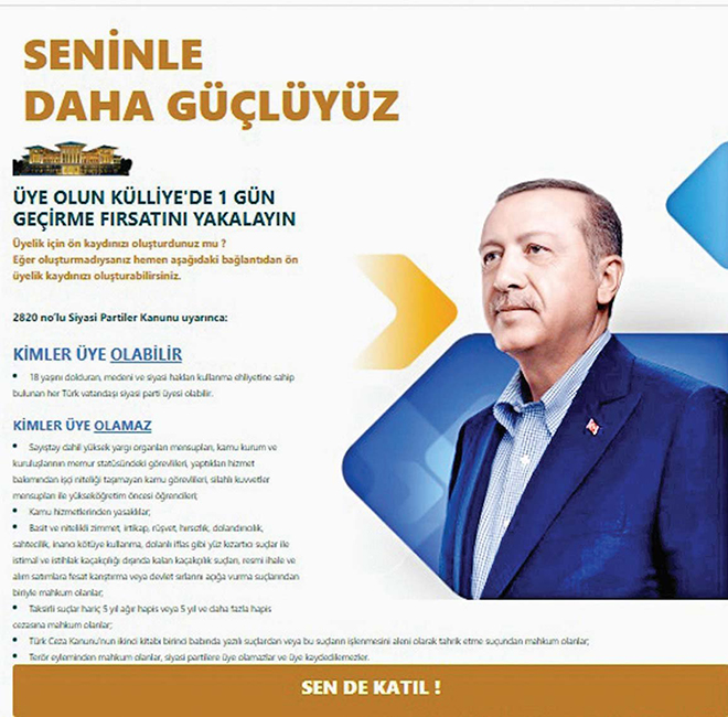 AKP&#039;ye üye olun külliyede 1 gün geçirme fırsatı yakalayın