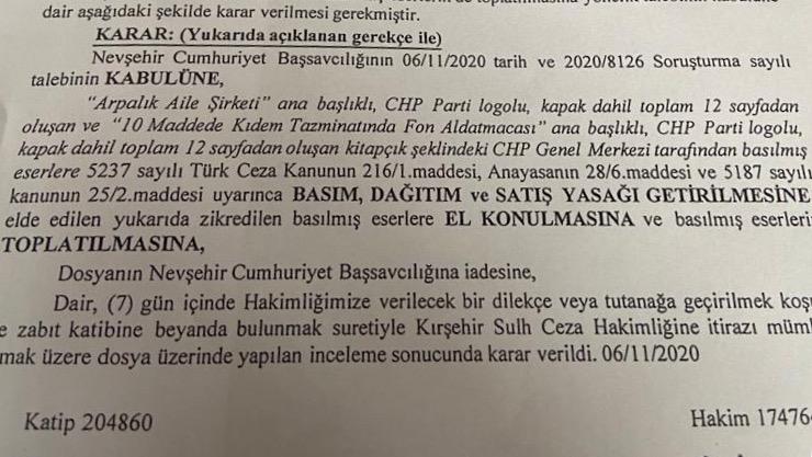 CHP&#039;nin yayınladığı iki kitap toplatılacak!