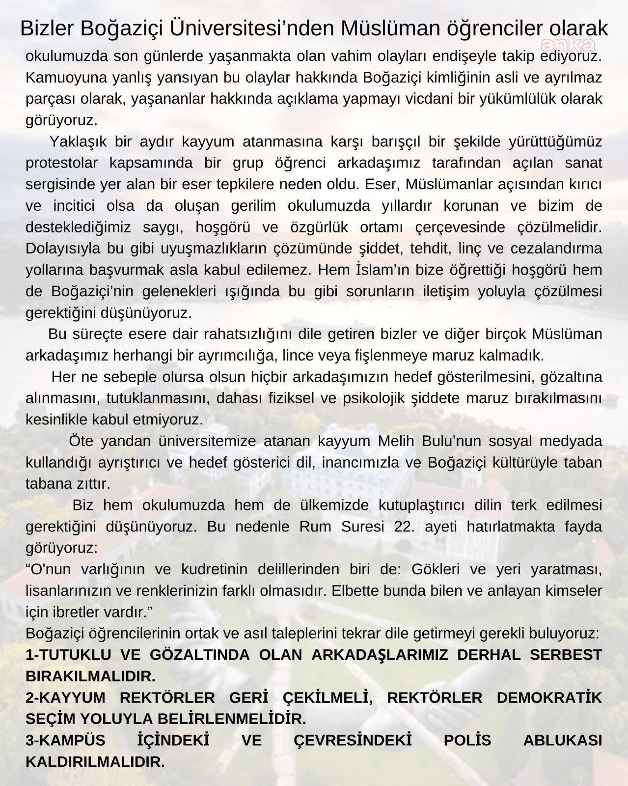 Bogazici Universitesi Nde Okuyan Musluman Ogrenciler Grubu Aciklama Yapti