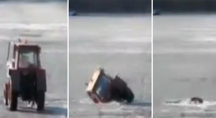 Traktörüyle gölün içine gömüldü